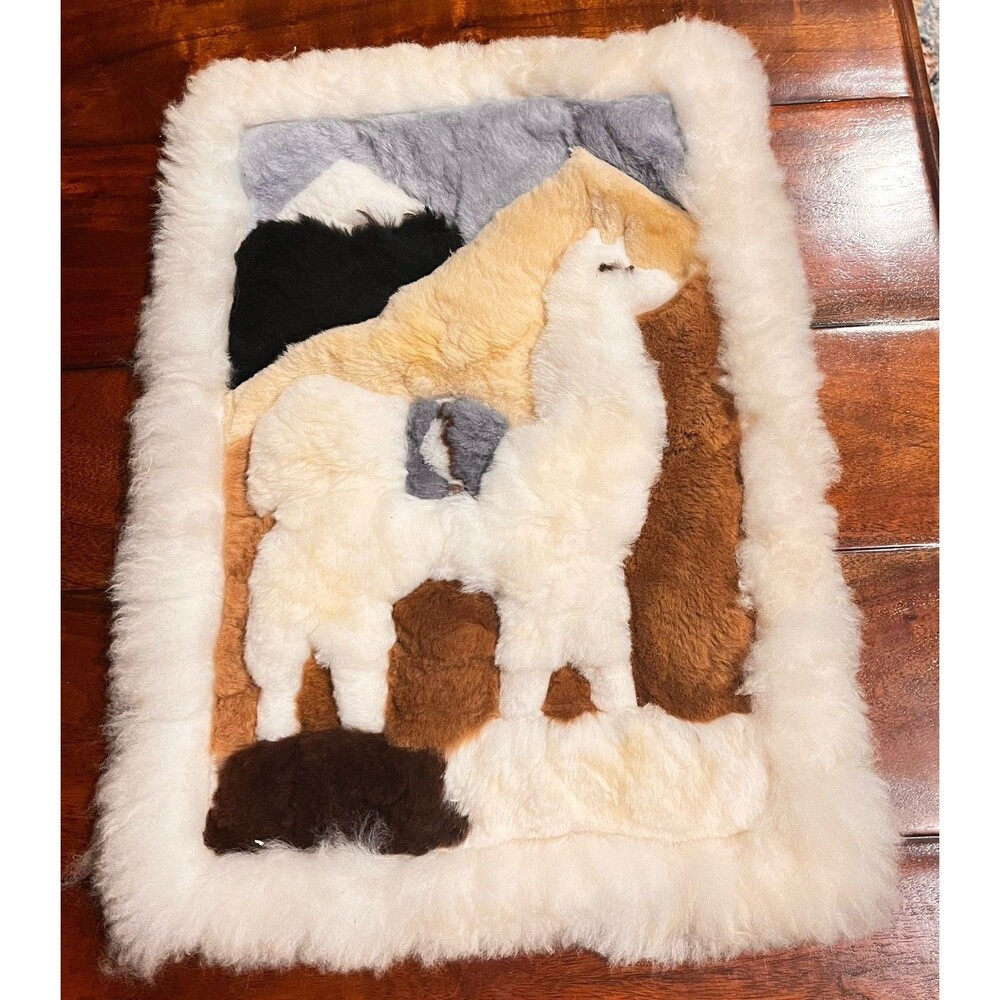 Alpaca Genuine Fur Peruvian Rectangle Handmade Hide Stitched Rug Or Wall Art